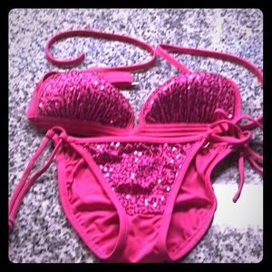 Pre Owned Pink Sequins Bikini
